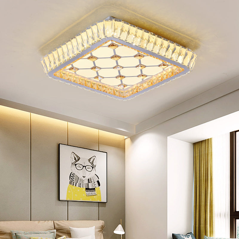 Contemporary Crystal Ceiling Flush Light With Led And White Trellis/Bowknot Design / Trellis
