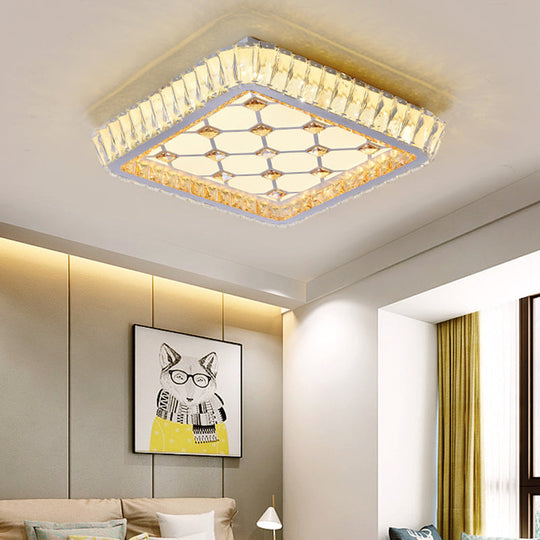 Contemporary Crystal Ceiling Flush Light With Led And White Trellis/Bowknot Design / Trellis