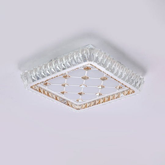 Contemporary Crystal Ceiling Flush Light With Led And White Trellis/Bowknot Design