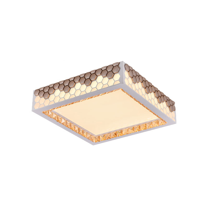 Modern Crystal Flush Mount Ceiling Light Fixture With Honeycomb Design - White-Gold Led Lighting