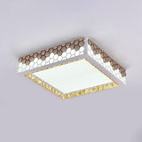 Modern Crystal Flush Mount Ceiling Light Fixture With Honeycomb Design - White-Gold Led Lighting For