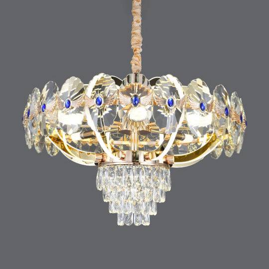 Modern Led Chandelier With Crystal Shade - Gold Oblong Pendant Light