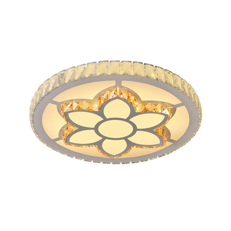 Modern Led Flush Mount Ceiling Light With Clear Crystal Design For Bedroom
