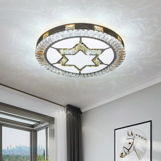 Led Crystal Ceiling Light Flush-Mount Fixture - Modern Chrome With Clear Inlaid Diamond/Flower/Star