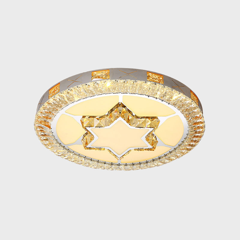 Led Crystal Ceiling Light Flush-Mount Fixture - Modern Chrome With Clear Inlaid Diamond/Flower/Star