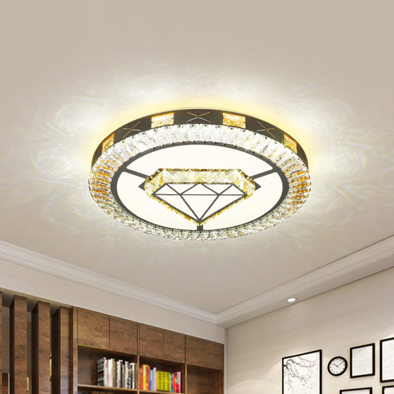 Led Crystal Ceiling Light Flush-Mount Fixture - Modern Chrome With Clear Inlaid Diamond/Flower/Star