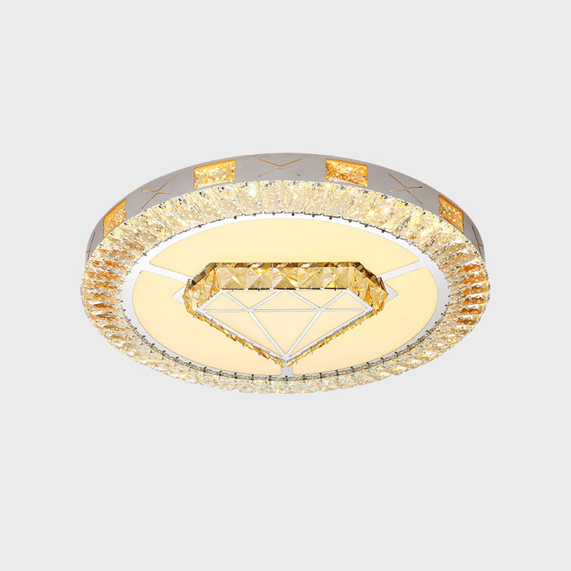 Led Crystal Ceiling Light Flush-Mount Fixture - Modern Chrome With Clear Inlaid Diamond/Flower/Star