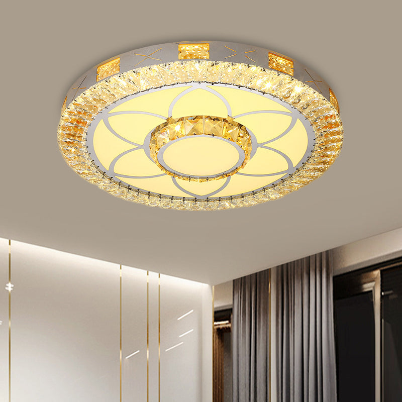Led Crystal Ceiling Light Flush-Mount Fixture - Modern Chrome With Clear Inlaid Diamond/Flower/Star