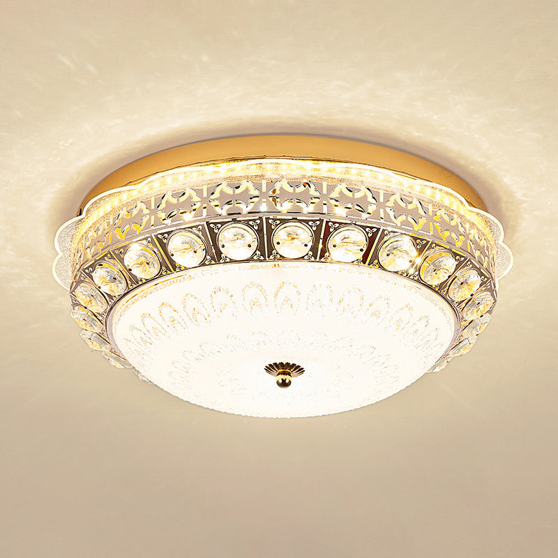 Classic Crystal Bowl Flush Ceiling Light - Led Mount Fixture White 16’/19.5’ Wide Bedroom Lighting