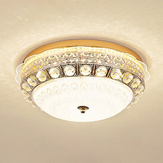 Classic Crystal Bowl Flush Ceiling Light - Led Mount Fixture White 16/19.5 Wide Bedroom Lighting
