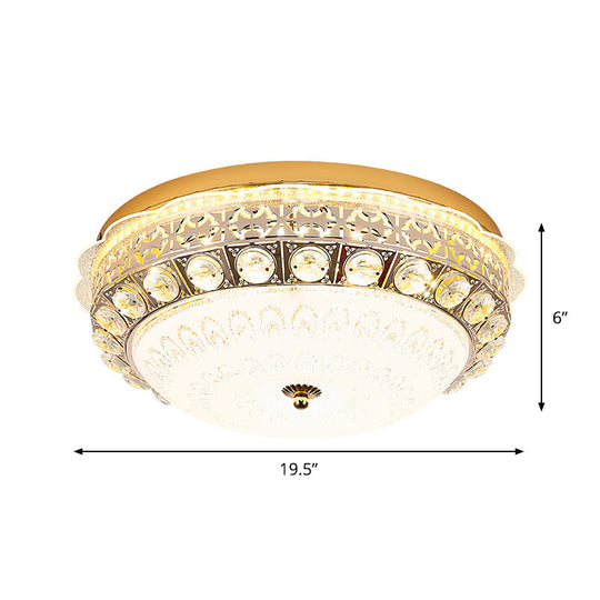 Classic Crystal Bowl Flush Ceiling Light - Led Mount Fixture White 16’/19.5’ Wide Bedroom Lighting