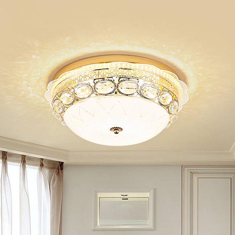 Classic Crystal Bowl Flush Ceiling Light - Led Mount Fixture White 16/19.5 Wide Bedroom Lighting