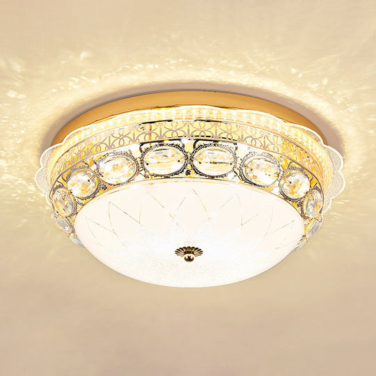 Classic Crystal Bowl Flush Ceiling Light - Led Mount Fixture White 16’/19.5’ Wide Bedroom Lighting