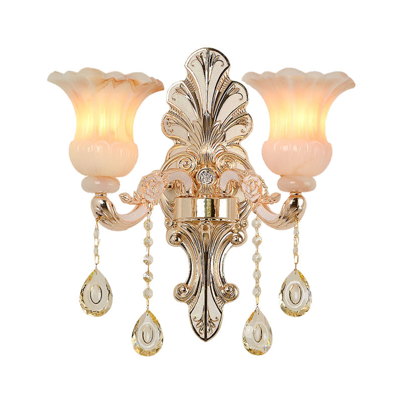 Chic Flower Shade Crystal Champagne Wall Light - Classic 1/2-Head Mounted Fixture