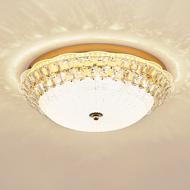16’/19.5’ W Led Flush Mount Lighting With White Glass Bowl & Crystal Accent - Simple Elegant