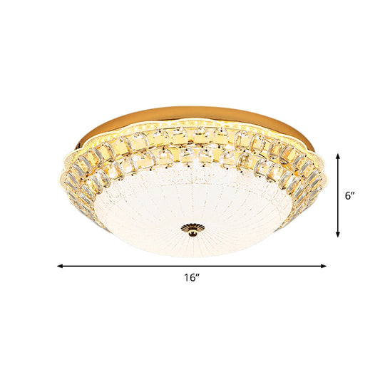 16’/19.5’ W Led Flush Mount Lighting With White Glass Bowl & Crystal Accent - Simple Elegant