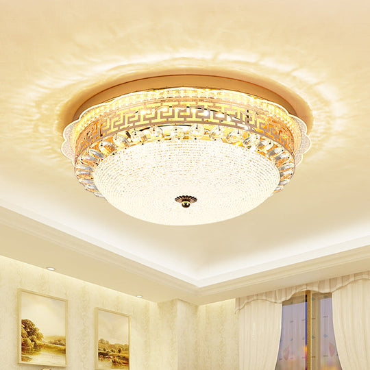 16’/19.5’ W Led Flush Mount Lighting With White Glass Bowl & Crystal Accent - Simple Elegant