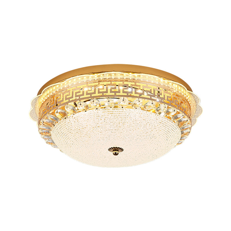 16’/19.5’ W Led Flush Mount Lighting With White Glass Bowl & Crystal Accent - Simple Elegant