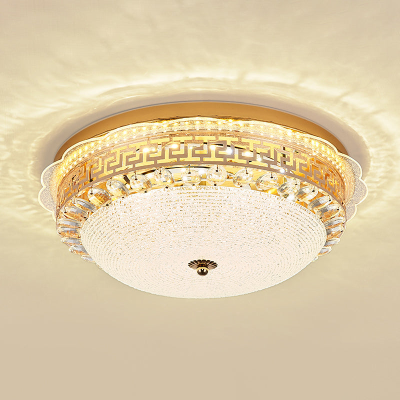 16/19.5 W Led Flush Mount Lighting With White Glass Bowl & Crystal Accent - Simple Elegant Ceiling