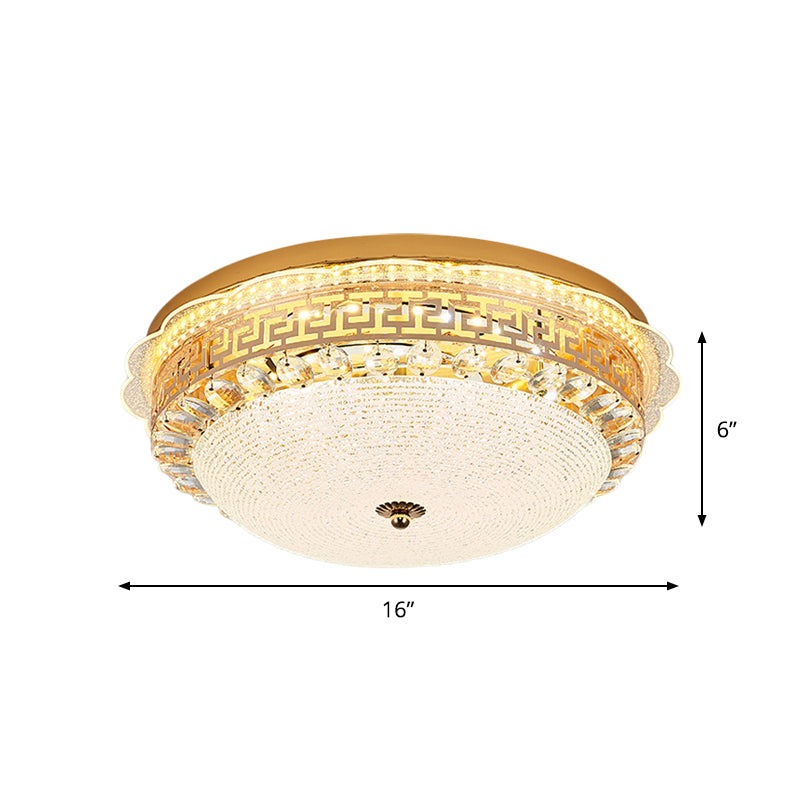 16’/19.5’ W Led Flush Mount Lighting With White Glass Bowl & Crystal Accent - Simple Elegant