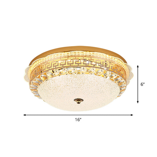 16/19.5 W Led Flush Mount Lighting With White Glass Bowl & Crystal Accent - Simple Elegant Ceiling
