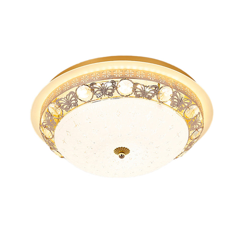 Crystal Ceiling Lamp In Gold: Simple Bowl Shape Led Flush Mount 16’/19.5’ Wide