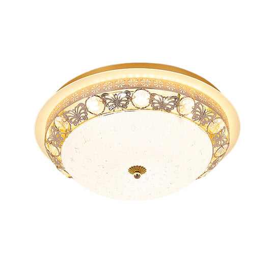 Crystal Ceiling Lamp In Gold: Simple Bowl Shape Led Flush Mount 16’/19.5’ Wide