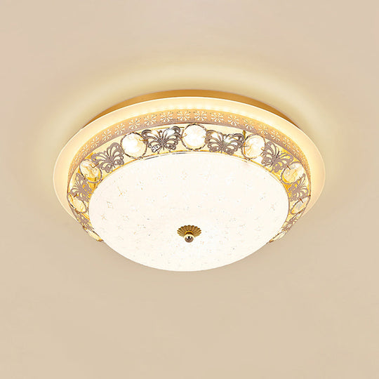 Crystal Ceiling Lamp In Gold: Simple Bowl Shape Led Flush Mount 16’/19.5’ Wide