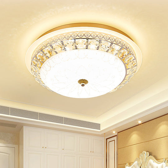 Crystal Ceiling Lamp In Gold: Simple Bowl Shape Led Flush Mount 16’/19.5’ Wide Gold / 16’ A