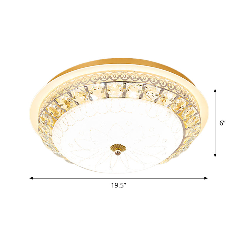 Crystal Ceiling Lamp In Gold: Simple Bowl Shape Led Flush Mount 16’/19.5’ Wide