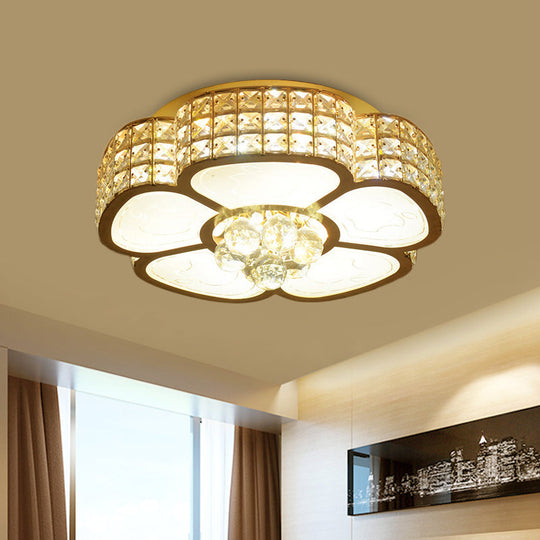 Modern Flower Ceiling Flush Light - Crystal Encrusted Mount Fixture In Gold 4/6 - Bulb