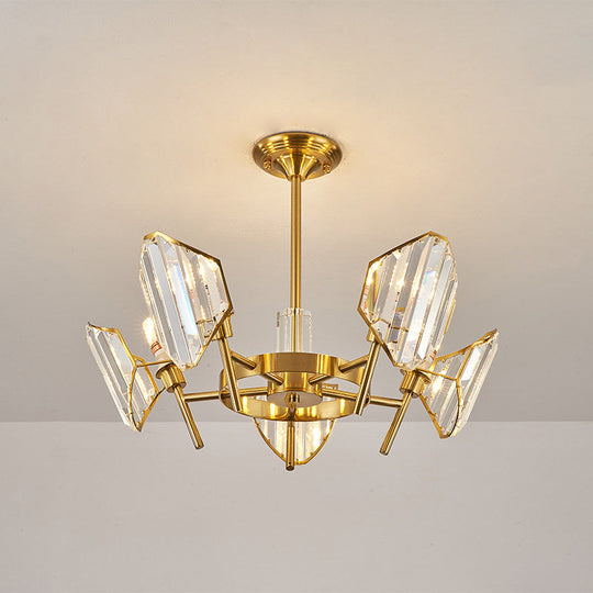 Sleek Gold Crystal Flush Mount Chandelier - Post - Modern Design With Curved Shade Semi Ceiling