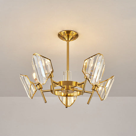 Sleek Gold Crystal Flush Mount Chandelier - Post-Modern Design With Curved Shade Semi Ceiling Light