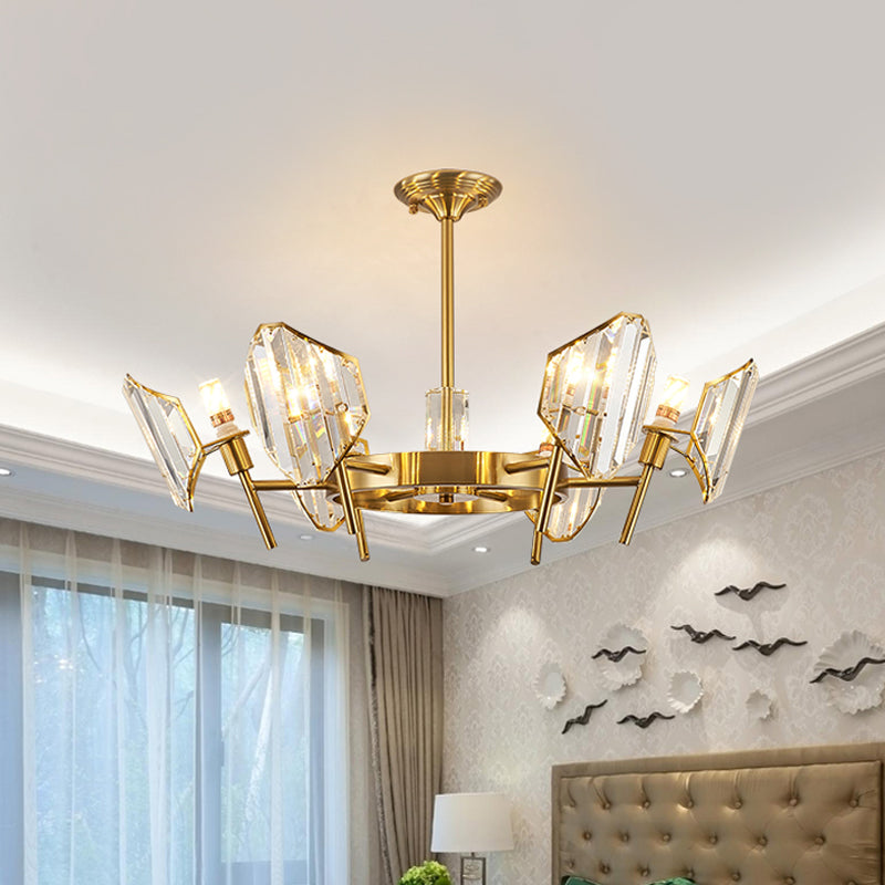 Sleek Gold Crystal Flush Mount Chandelier - Post-Modern Design With Curved Shade Semi Ceiling Light