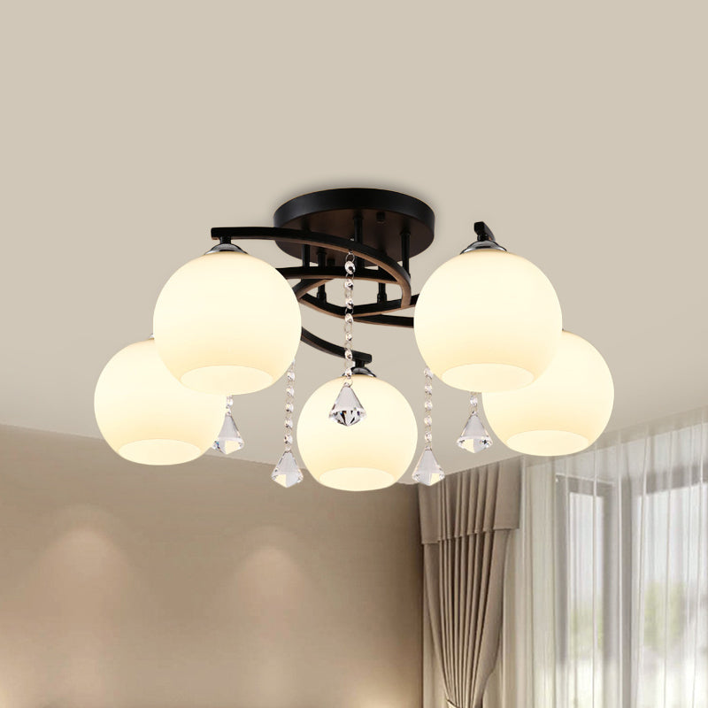 Modern 3/7/9 Heads Black Milk Glass Ball Chandelier – Ceiling Mount Light For Living Room