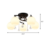 Modern 3/7/9 Heads Black Milk Glass Ball Chandelier Ceiling Mount Light For Living Room