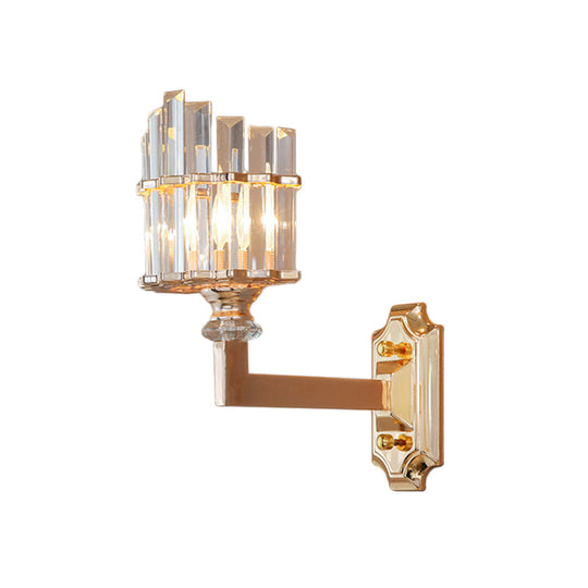 Gold Wall Mounted Lamp: Postmodern Clear Tri-Sided Crystal Rod Design