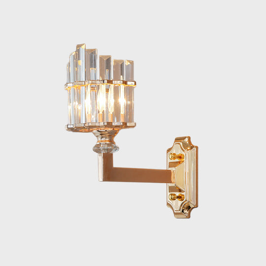 Gold Wall Mounted Lamp: Postmodern Clear Tri-Sided Crystal Rod Design