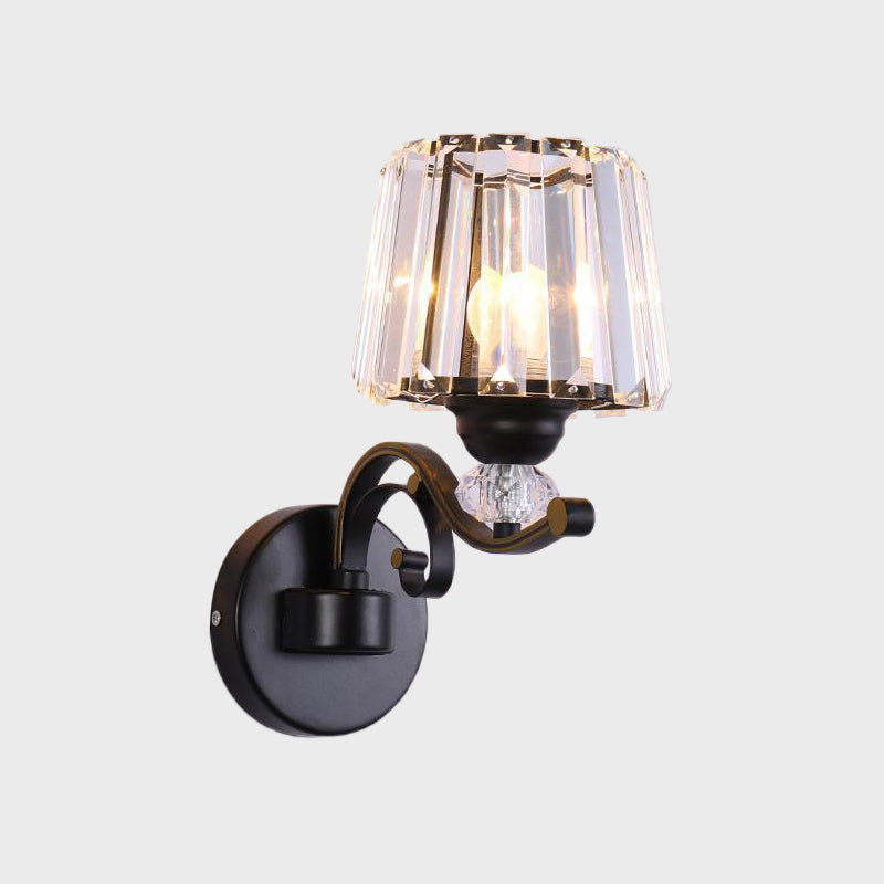 Prismatic Crystal Cone Wall Lamp: 1/2-Bulb Traditional Light For Living Room In Black