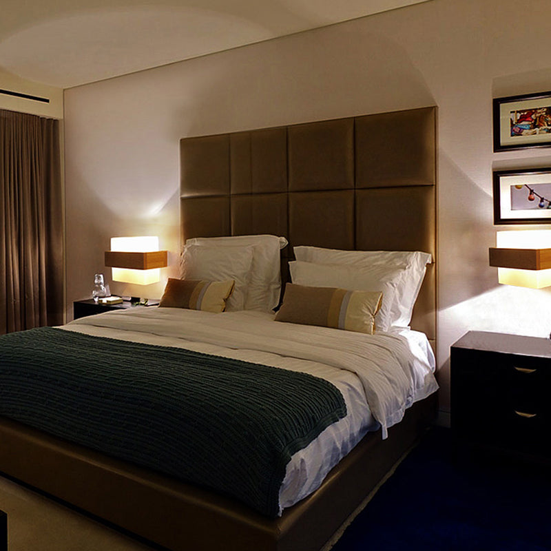 Japanese Cube Shade Sconce Lamp With Wood Deco Milk Glass - Modern Wall Lighting For Study Room