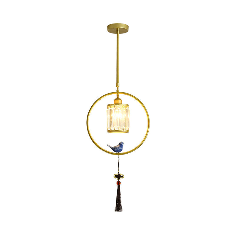 Modern Black And Gold Prismatic Crystal Pendant Light With Hanging Tassel