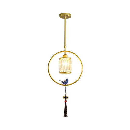 Modern Black And Gold Prismatic Crystal Pendant Light With Hanging Tassel