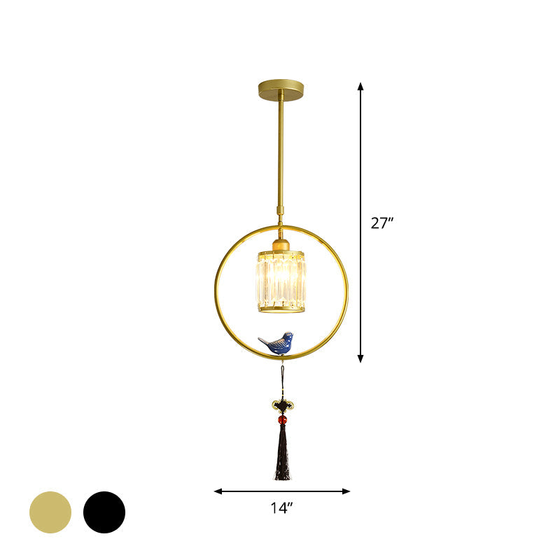 Modern Black And Gold Prismatic Crystal Pendant Light With Hanging Tassel