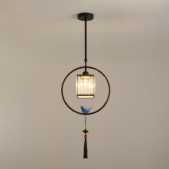 Modern Black And Gold Prismatic Crystal Pendant Light With Hanging Tassel