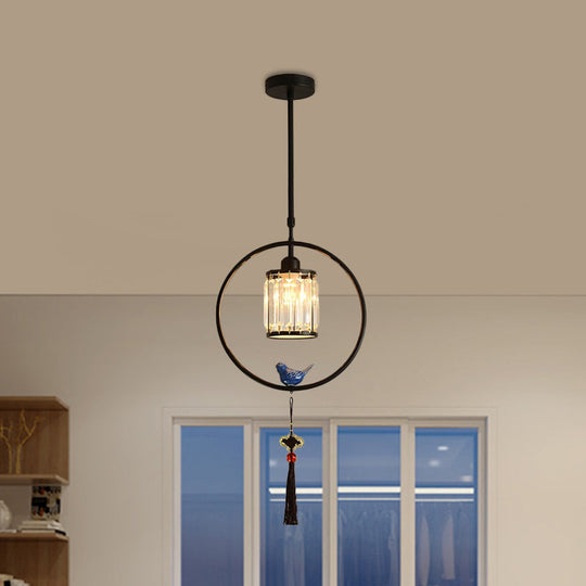 Modern Black And Gold Prismatic Crystal Pendant Light With Hanging Tassel