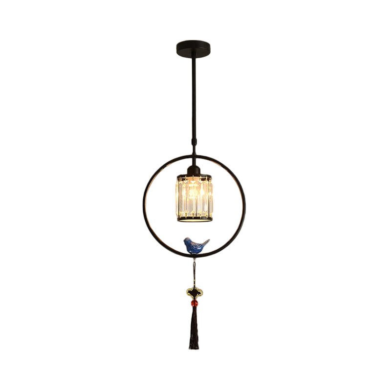 Modern Black And Gold Prismatic Crystal Pendant Light With Hanging Tassel