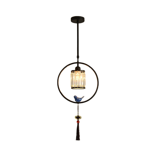 Modern Black And Gold Prismatic Crystal Pendant Light With Hanging Tassel