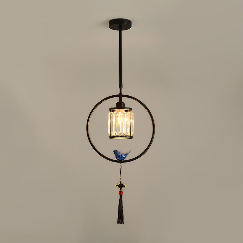 Modern Black And Gold Prismatic Crystal Pendant Light With Hanging Tassel