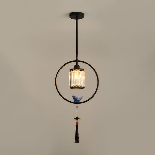 Modern Black And Gold Prismatic Crystal Pendant Light With Hanging Tassel