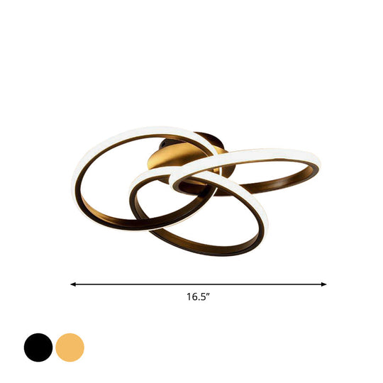 Nordic Style Metallic Black/Gold Led Ceiling Light - 16.5’/20.5’ Diameter With Warm/White